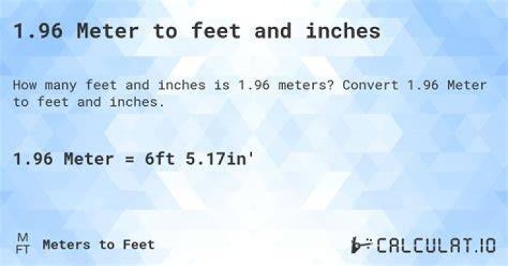 1.96 Meters to feet and inches Calculatio