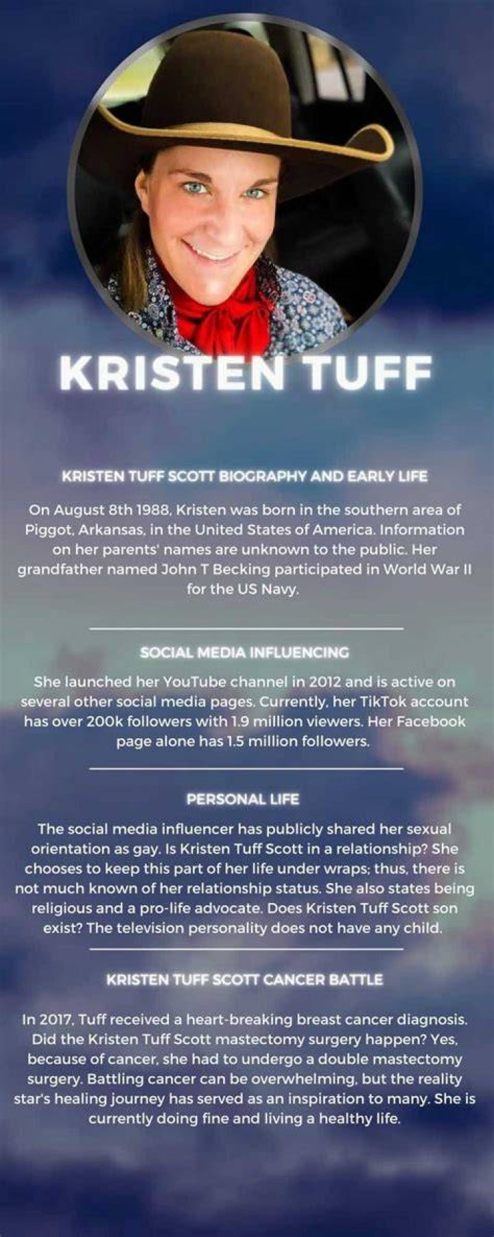 Kristen Tuff Scott age, son, illness, gender, singing, net worth