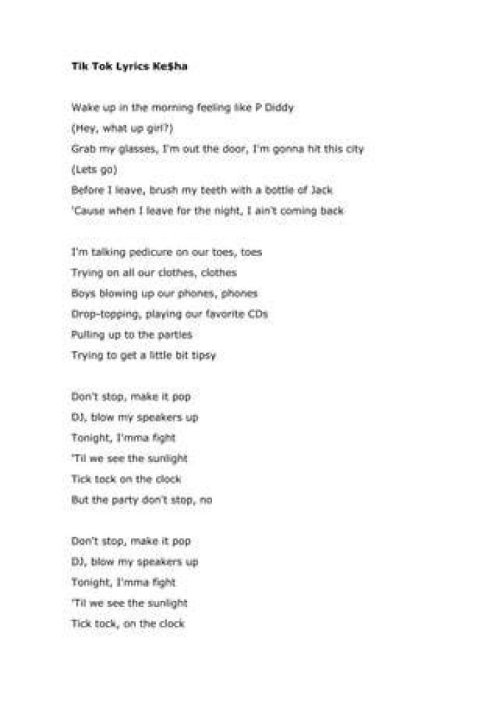 Tik tok lyrics ke