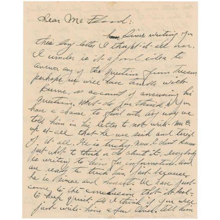 Wyatt Earpdictated Letter Handwritten by His Wife, Josephine
